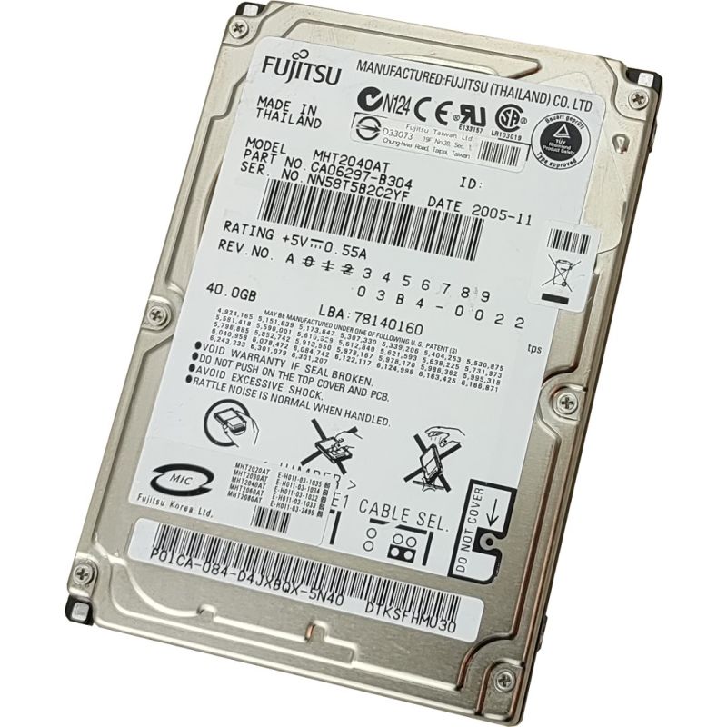 thumbnail image 2 of Fujitsu MHT2040AT 40GB 4200RPM 2.5" IDE Laptop Hard Drive – 2MB Cache – Used 2 of 5